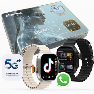Smartwatch Microwear Ultra 3 AI 5G Android GPS Câmera AMOLED 16GB