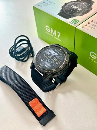Relógio Smartwatch Gm7 C/ Nfc Porta Titânio Treino E Academia Preto Mesh